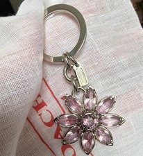Vintage Coach Silver Purple Stone Metal Flower Charm Key Chain Keyring Womens