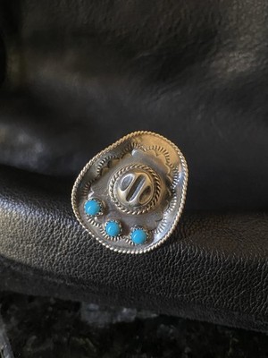 Handmade Silver Turquoise Ring Navajo US Style Cowboy Hat Bobby Platero