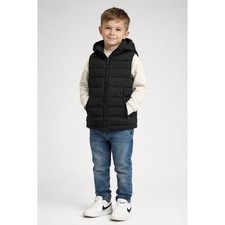 Zara Puffer Vest Boys 6-7 Black Hooded Winter Outerwear Minimalist Cozy READ