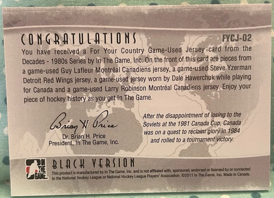 Reliquias de camiseta usada en juegos de Canadá 2011 In The Game For Your Country Decades 1980 Foto 2 de 2