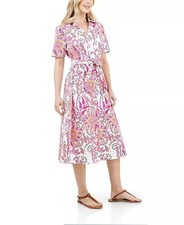 Fever Button Front Tie Waist Midi Dress Flora...