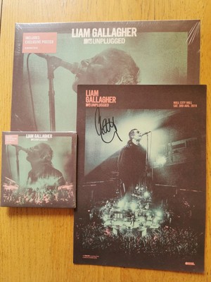 Liam Gallagher handsigniertes MTV Unplugged Bundle: A4 Poster, CD & Vinyl Schallplatte