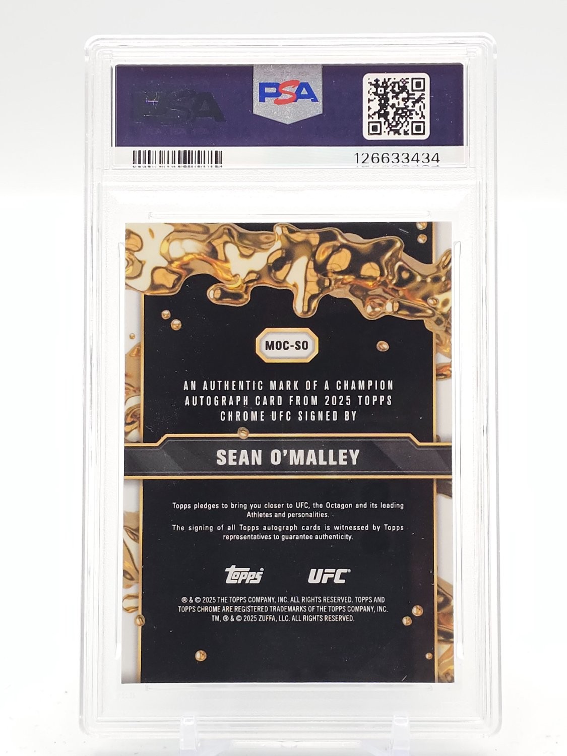 SEAN O'MALLEY 2025 TOPPS CHROME UFC MARK OF A CHAMPION AQUA GEO AUTO PSA 7 Q5997 view 2