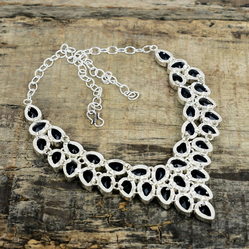 Zaffiro Blu Lab-Created Gemma Artigianale 925 Argento Sterling Gioielli - Immagine 4 di 4