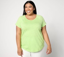 Belle by Kim Gravel Women's Top Sz XS Slub Knit Mesh Inset Active Green A636306