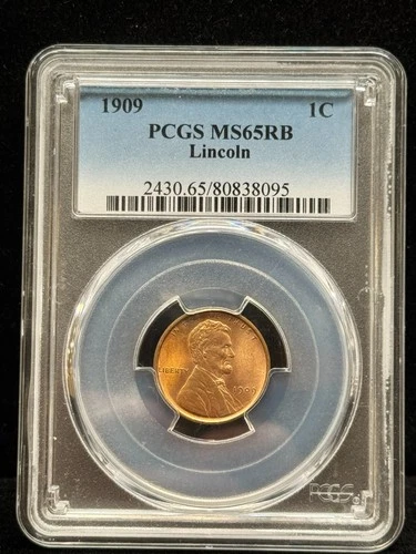 1909  Lincoln Wheat Copper Cent Penny - PCGS MS 65 RB