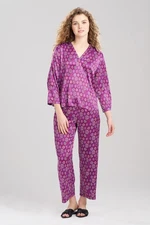 NWT NATORI Kano PJ 2pc Set In Plum Purpe Abstract Floral Pajamas Lounge Satin L