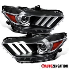 Fit 2015-2022 Ford Mustang Black LED Tube Projector Headlights Lamps Left+Right