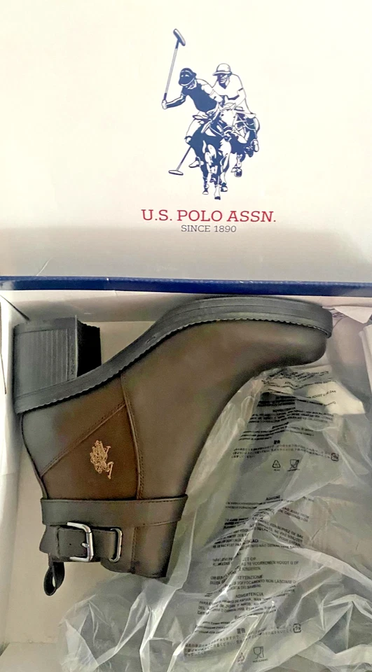 Boots Bottines talon cuir marron broderie latérale US POLO ASSN RALPH LAUREN 39 - Photo 2/4