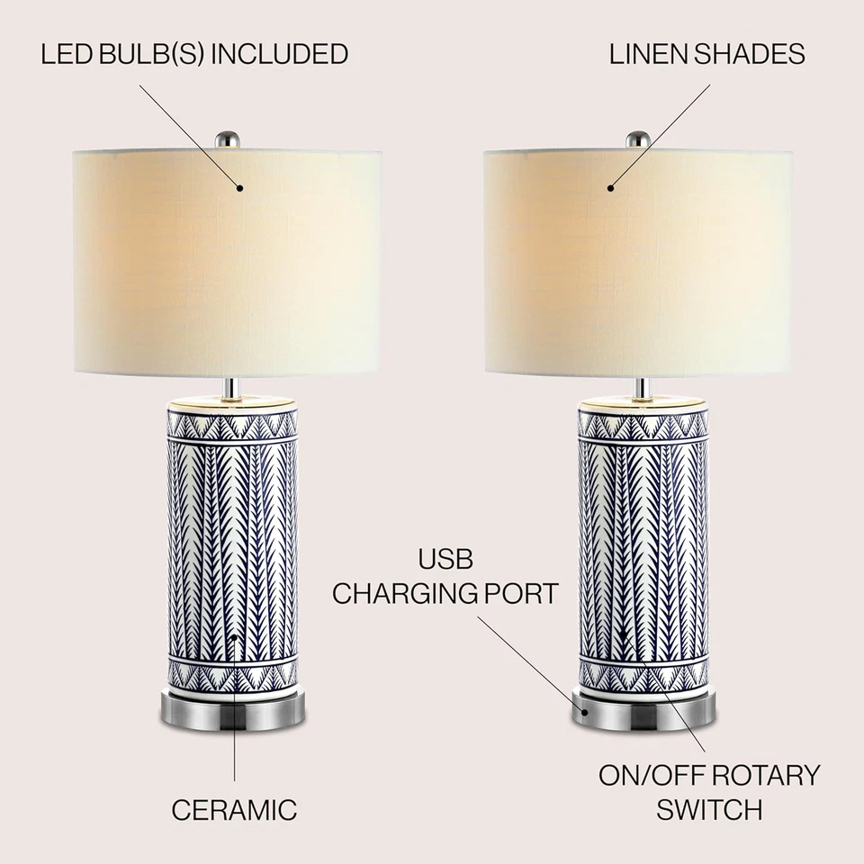 JYL6615A-SET2 Juego de 2 Lámparas de Mesa Sulka 27" Cerámica/Hierro Contemporáneo Carga USB Foto 2 de 4