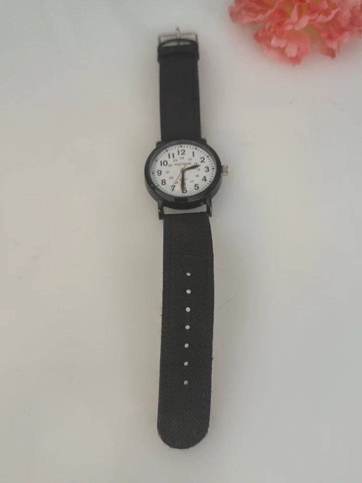 Vintage 80s Waltham Pilot Navy Field Marine Style Watch Blk Band Stainless Steel - Image 4 of 4