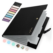 Accordion File Organizer, Letter Size Expanding File Folder with Labels, Black