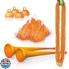 Windy City Novelties Orange School Spirit Cheerleader Kit – 4 Cowbells, 4 Pom