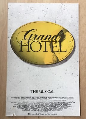 ORIGINAL GRAND HOTEL - THE MUSICAL WINDOW CARD BROADWAY RARE VINTAGE ...
