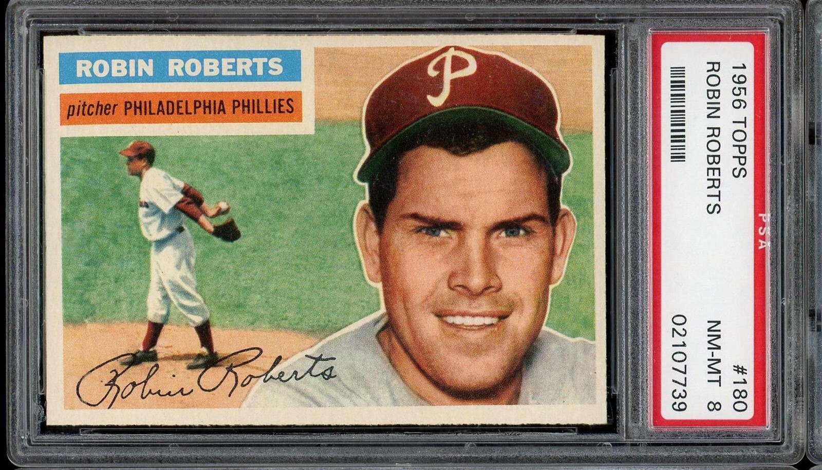 1956 Topps Baseball #180 Robin Roberts Gray Back PSA 8