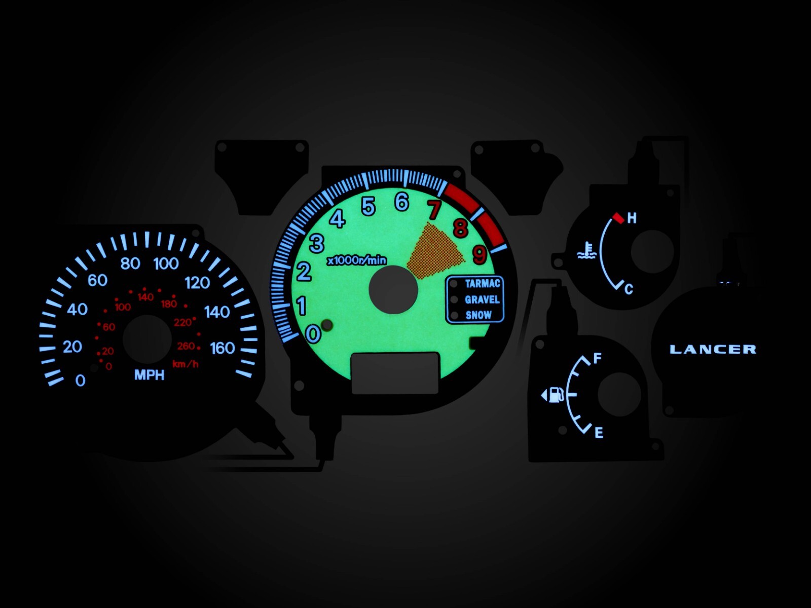 Ferrari Style Glow Gauge YELLOW Overlay For 03-06 Mitsubishi Lancer EVO 8