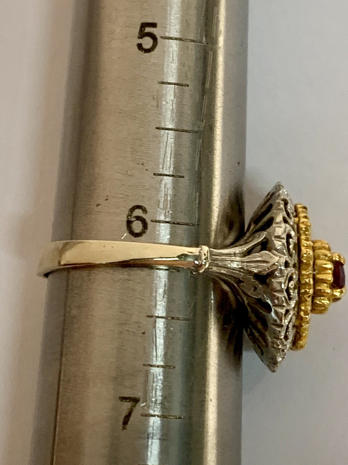 Vintage Natural Red Ruby 18k Solid White & Yellow… - image 11