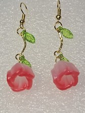 Pink Flower Drop Dangle Casual Lightweight Gold Tone Alloy Tulip Earrings