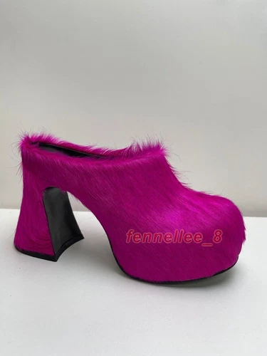 Zapatos de mula de crin de caballo con plataforma de tacón alto grueso talla grande para mujer - Imagen 28 de 31