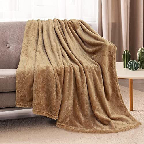 Fleece Blanket Super Soft Cozy Throw Blanket 50" x 60", Throw-50" x 60" Camel - Bild 2 von 6