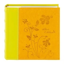 Photo Album Holds 200 4"x6" Pictures Faux Leather Orange Light Yellow