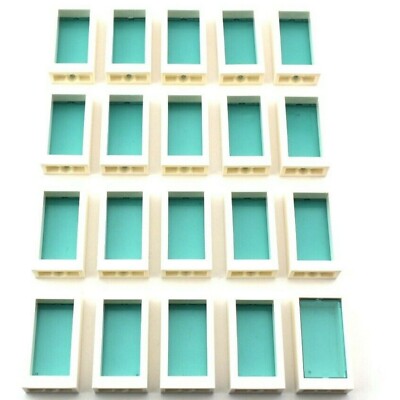 TCM BRICKS White 1x2x3 Flat Front Window w/ Trans Lt Blue Glass X20 Compatible 