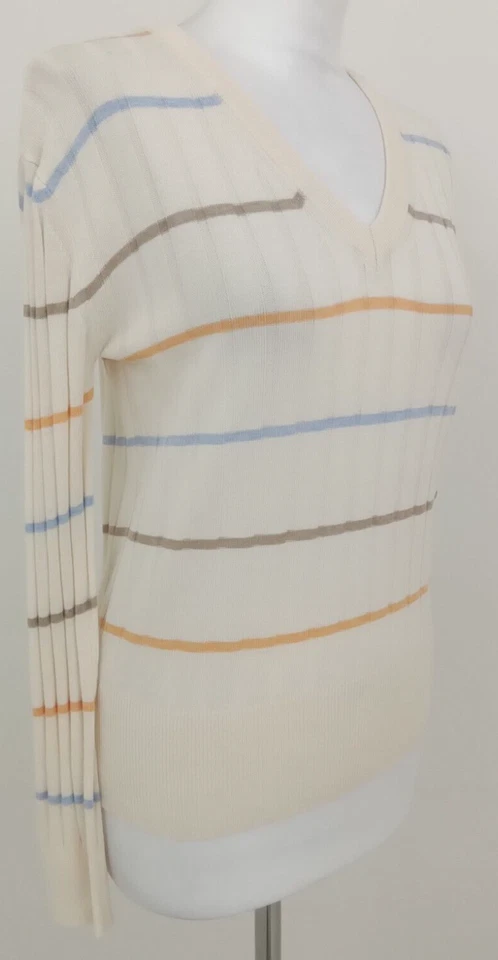 Women's M&S Collection Jumper Cream  Striped V Neck Ribbed NWOT F1 - Image 2 of 4