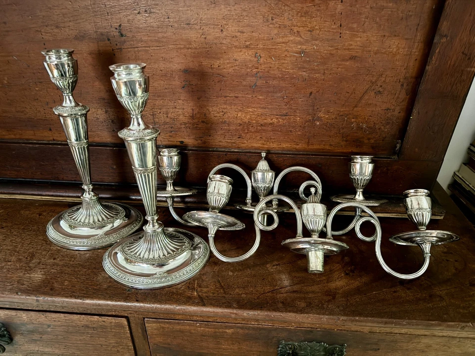 Pair Silver Candelabra Regency Empire Adam Colonial candlesticks candle holders - image 4 of 4