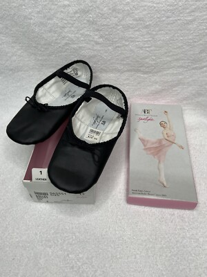 New NIB ABT Spotlights Girls Soft Leather Ballet Shoes Non-Slip Black  Size