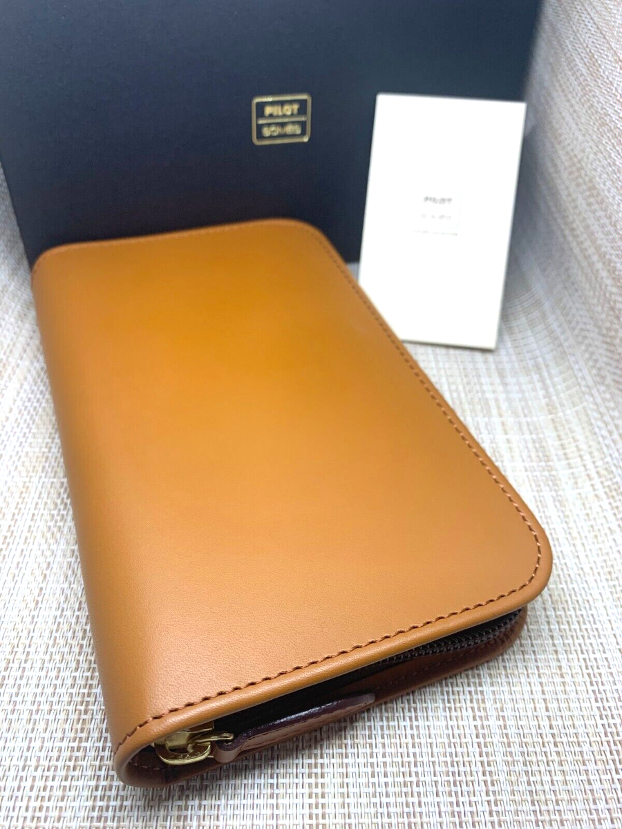PILOT×SOMES ペンケース SLPC-01-BN Near Mint] PILOT and SOMES Leather Round Zipper Pen Case for 3