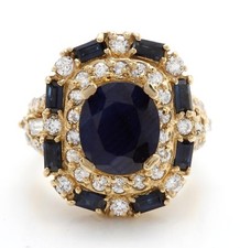 5.60 Carat Natural Blue Sapphire and Diamond in 14K Solid Yellow Gold Women Ring