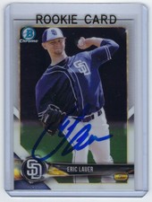 2018 Eric Lauer signed ROOKIE card Bowman Chrome #18 AUTO RC Autograph Blue Jays