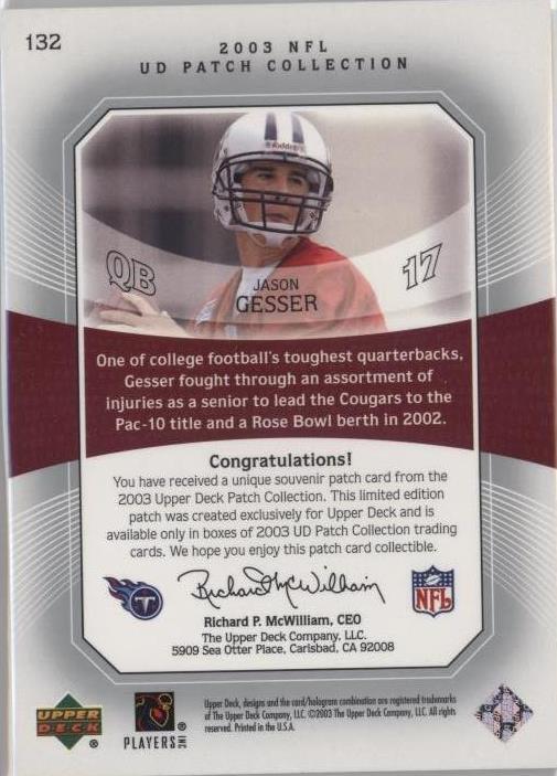 2003 Upper Deck UD Patch Collection Jason Gesser #132 for sale | eBay