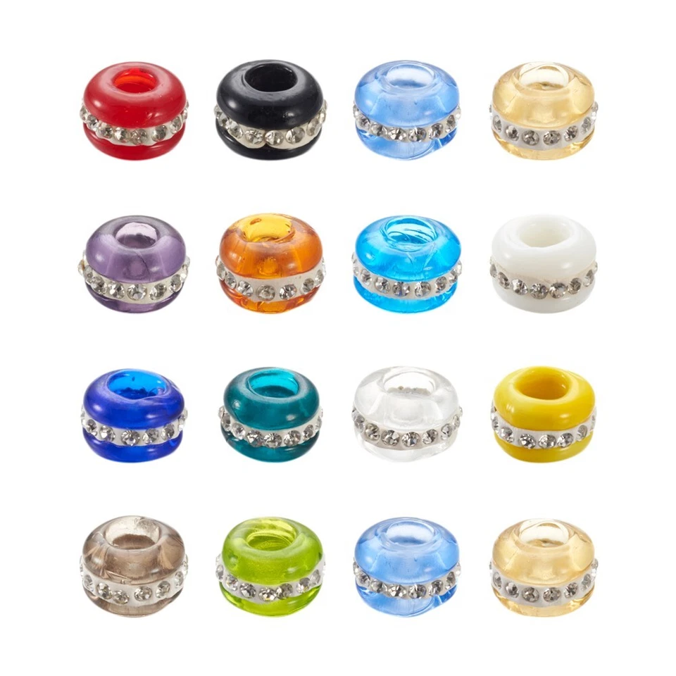 50 piezas Cuentas rondelle europeas de gran agujero murano con pedrería 13~14x9 mm Foto 2 de 4