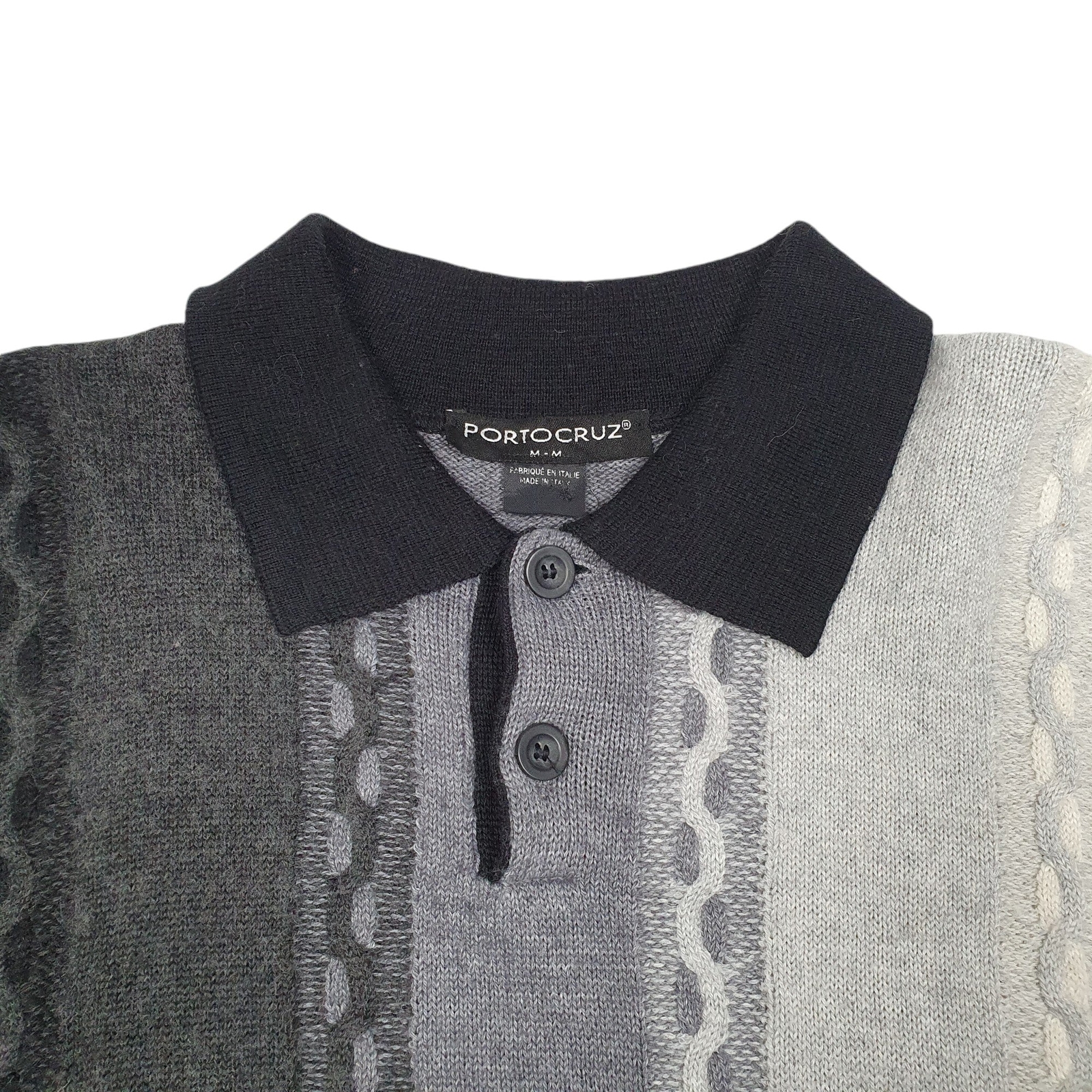 PORTO CRUZ Crewneck Collared Knit Cable Striped Jumper Sweatshirt Mens M image 2