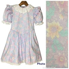 Vintage Girls Dress Pastel Purple Floral White Lace Round Collar Easter Dress 6X