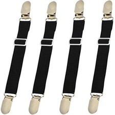 Bed Sheet Clips Straps Sheet Holder Mattress Clips, Adjustable 4 Pcs Black