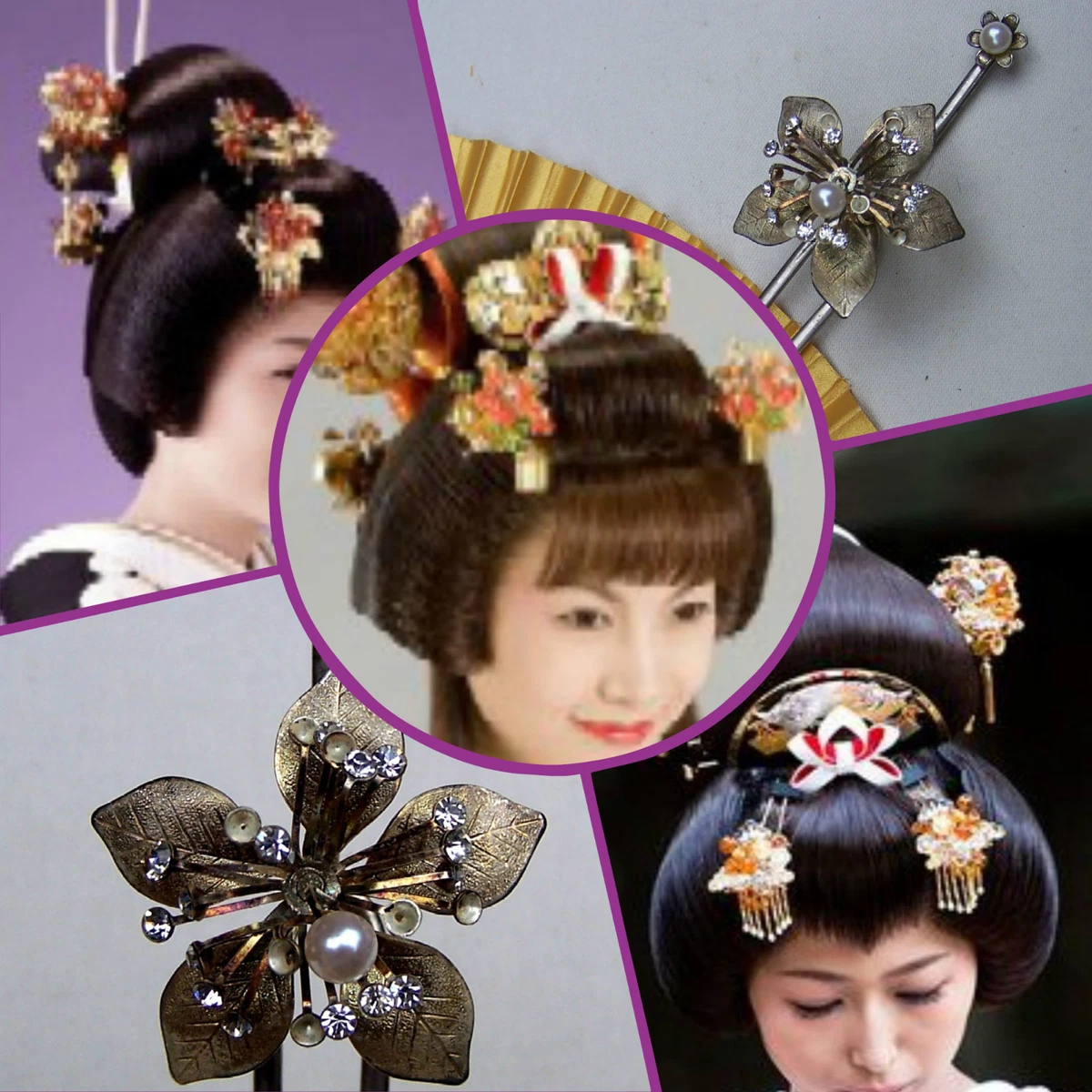 Japanese Kanzashi hair pin Geisha flower rhinestone pearl hair pick AAL