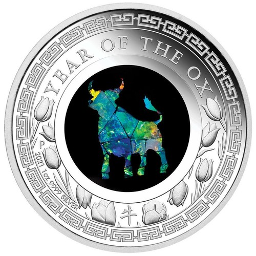 Silbermünze Jahr des Ochsen Lunar Opal-Serie (6.) 2021 - Australien - 1 Oz PP - Bild 2 von 5