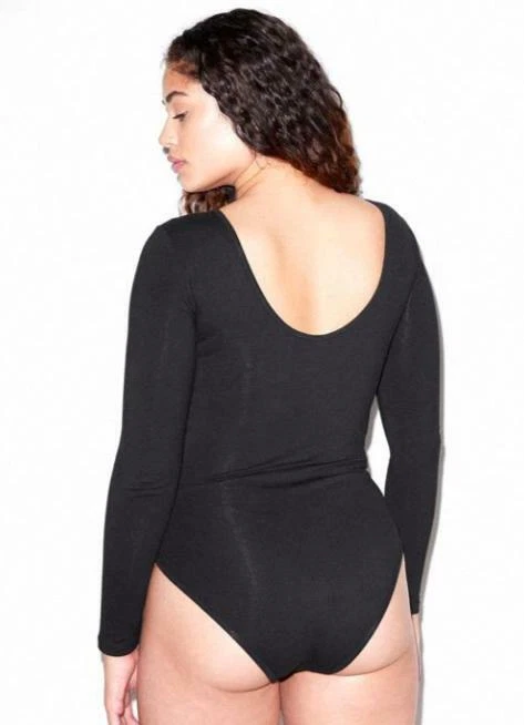 American Apparel Cotton Spandex Long Sleeve Double U-Neck Bodysuit- Black, XL - Image 2 of 4
