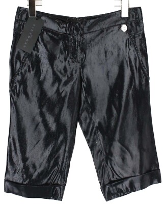 John Richmond Bermuda Shorts Womens US 8 Shiny Effect Zip Fly Roll Up Black