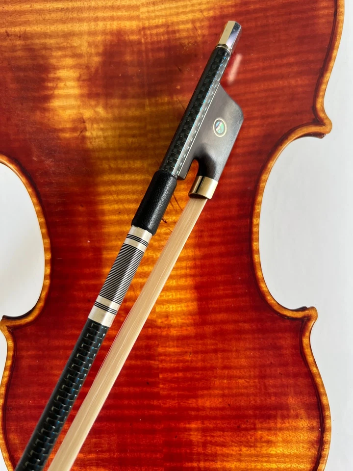 4/4 Carbon Fiber FINE Viola Bow Blue Silver Silk Braided Stick Ebony Frog Bow - Image 3 of 4