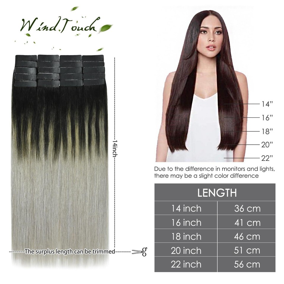WindTouch Tape In Hair Extensions Human Hair Double Sided Tape Skin Weft Bala... eBay