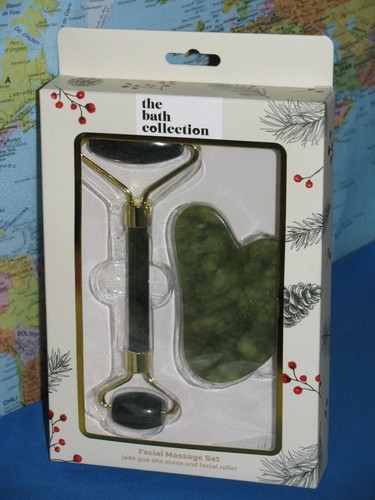 JADE GUA SHA STONE & FACIAL ROLLER THE BATH COLLECTION MASSAGE SET **BRAND NEW** - Picture 6 of 8