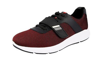 PRADA Fabric + Leather Lightweight LINEA ROSSA Sneaker 4E3174 Black Red - 9 43