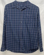 Croft  Barrow Men's Button Down Long Sleeve Blue Plaid Shirt Size Large