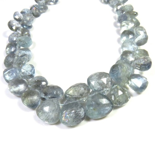 Natural Moss Aquamarine Faceted Heart Blue Gemstone Bead 9Inch 4.5-9 mm LC-1734 - Picture 3 of 7