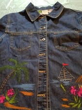 Westbound Embroidere Denim Jacket With Two Pockets Palm Tree N Print  Size M