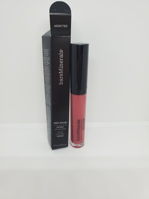 New in Box bareMinerals Addicted Gen Nude Patent Lip Lacquer  Full Size 0.12oz