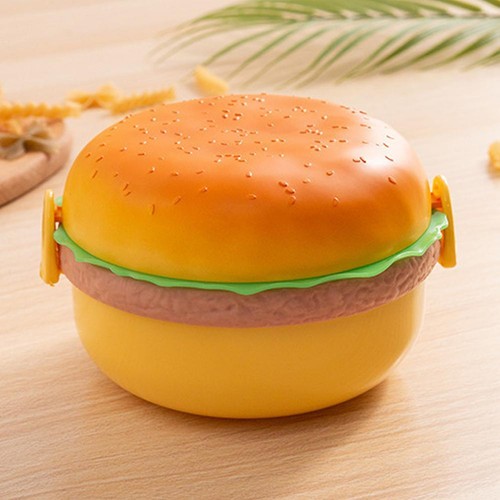 Hamburger Lunch Box Double Tier Cute Burger Bento Box Microwave Children NEW U1 - Picture 5 of 14